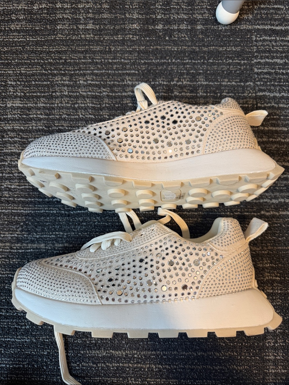 White Rhinestone Accent Platform Sneakers